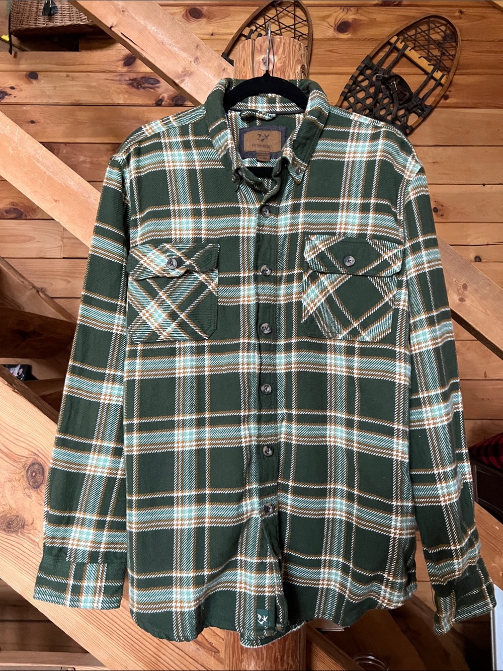 Outdoor Life Cotton Flannel XL Shirt Green Plaid